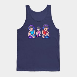 Cute People Running Cartoon Tank Top